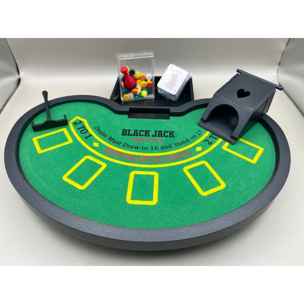 Dashing Mini Blackjack Table Set Felt Surface Cards Chips 10" Poker Set‎ NIB